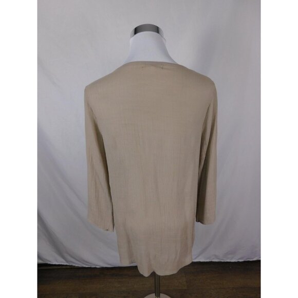 Indigo Soul Beige Crinkle Tunic Top S - V-Neck 3/4 Sleeve Boho - Excellent - Picture 7 of 12